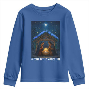 Nativity Scene Christmas Youth Sweatshirt O Come Let Us Adrove Him TS14 Royal Blue Print Your Wear