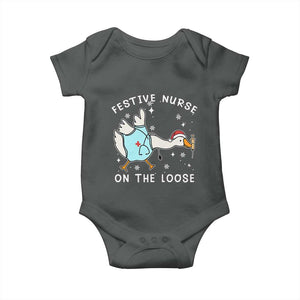Funny ER Nurse Goose Christmas Baby Onesie Festive Nurses On The Loose TS14 Dark Heather Print Your Wear