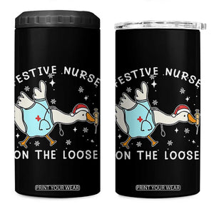 Funny ER Nurse Goose Christmas 4 in 1 Can Cooler Tumbler Festive Nurses On The Loose TS14 One Size: 16 oz Black Print Your Wear