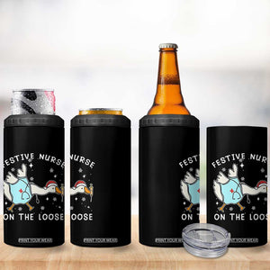 Funny ER Nurse Goose Christmas 4 in 1 Can Cooler Tumbler Festive Nurses On The Loose TS14 Print Your Wear