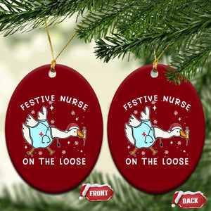 Funny ER Nurse Goose Christmas Ceramic Ornament Festive Nurses On The Loose TS14 Print Your Wear
