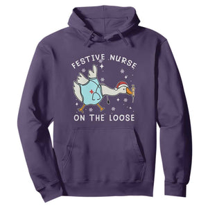 Funny ER Nurse Goose Christmas Hoodie Festive Nurses On The Loose TS14 Purple Print Your Wear