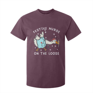 Funny ER Nurse Goose Christmas T Shirt For Kid Festive Nurses On The Loose TS14 Maroon Print Your Wear