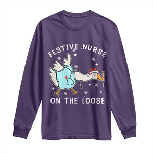 Funny ER Nurse Goose Christmas Long Sleeve Shirt Festive Nurses On The Loose TS14 Purple Print Your Wear