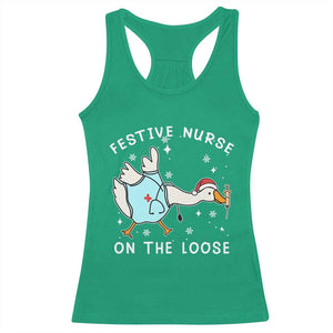 Funny ER Nurse Goose Christmas Racerback Tank Top Festive Nurses On The Loose TS14 Irish Green Print Your Wear
