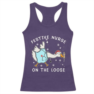Funny ER Nurse Goose Christmas Racerback Tank Top Festive Nurses On The Loose TS14 Purple Print Your Wear