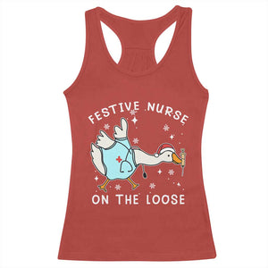 Funny ER Nurse Goose Christmas Racerback Tank Top Festive Nurses On The Loose TS14 Red Print Your Wear