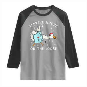 Funny ER Nurse Goose Christmas Raglan Shirt Festive Nurses On The Loose TS14 Sport Gray Black Print Your Wear