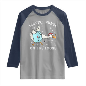 Funny ER Nurse Goose Christmas Raglan Shirt Festive Nurses On The Loose TS14 Sport Gray Navy Print Your Wear