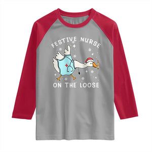 Funny ER Nurse Goose Christmas Raglan Shirt Festive Nurses On The Loose TS14 Sport Gray Red Print Your Wear
