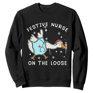 Funny ER Nurse Goose Christmas Sweatshirt Festive Nurses On The Loose TS14 Black Print Your Wear