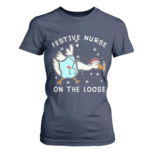Funny ER Nurse Goose Christmas T Shirt For Women Festive Nurses On The Loose TS14 Navy Print Your Wear