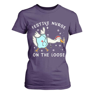Funny ER Nurse Goose Christmas T Shirt For Women Festive Nurses On The Loose TS14 Purple Print Your Wear