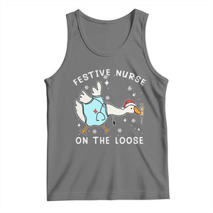Funny ER Nurse Goose Christmas Tank Top Festive Nurses On The Loose TS14 Black Heather Print Your Wear