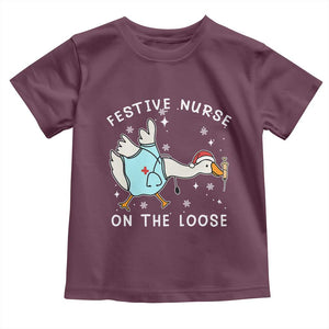 Funny ER Nurse Goose Christmas Toddler T Shirt Festive Nurses On The Loose TS14 Maroon Print Your Wear