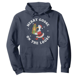 Festive Goose on The Loose Hoodie Funny Goose Christmas Meme TS14 Navy Print Your Wear