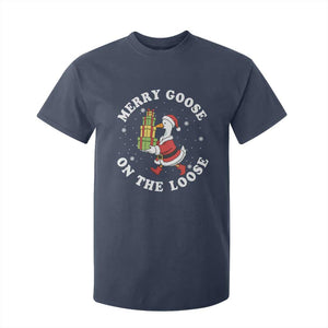 Festive Goose on The Loose T Shirt For Kid Funny Goose Christmas Meme TS14 Navy Print Your Wear