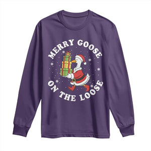 Festive Goose on The Loose Long Sleeve Shirt Funny Goose Christmas Meme TS14 Purple Print Your Wear