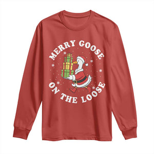 Festive Goose on The Loose Long Sleeve Shirt Funny Goose Christmas Meme TS14 Red Print Your Wear