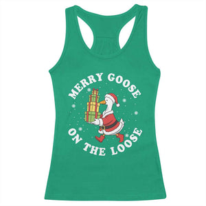Festive Goose on The Loose Racerback Tank Top Funny Goose Christmas Meme TS14 Irish Green Print Your Wear