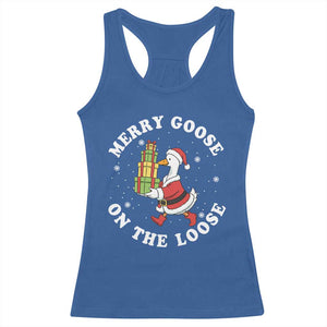 Festive Goose on The Loose Racerback Tank Top Funny Goose Christmas Meme TS14 Royal Blue Print Your Wear