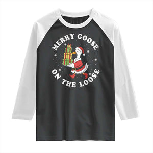 Festive Goose on The Loose Raglan Shirt Funny Goose Christmas Meme TS14 Black White Print Your Wear