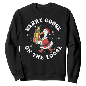 Festive Goose on The Loose Sweatshirt Funny Goose Christmas Meme TS14 Black Print Your Wear