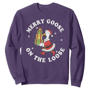 Festive Goose on The Loose Sweatshirt Funny Goose Christmas Meme TS14 Purple Print Your Wear