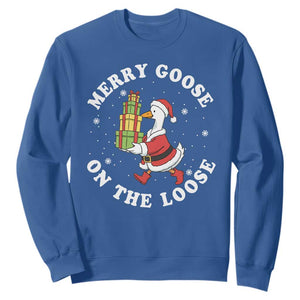 Festive Goose on The Loose Sweatshirt Funny Goose Christmas Meme TS14 Royal Blue Print Your Wear