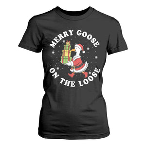 Festive Goose on The Loose T Shirt For Women Funny Goose Christmas Meme TS14 Black Print Your Wear