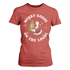 Festive Goose on The Loose T Shirt For Women Funny Goose Christmas Meme TS14 Red Print Your Wear