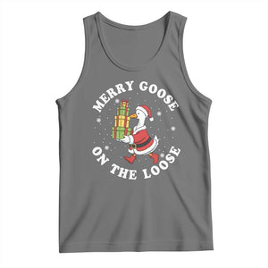 Festive Goose on The Loose Tank Top Funny Goose Christmas Meme TS14 Black Heather Print Your Wear