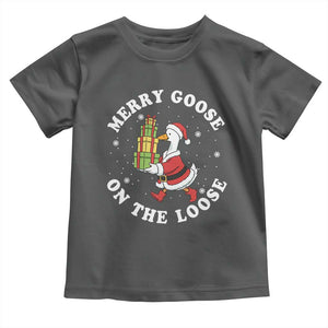 Festive Goose on The Loose Toddler T Shirt Funny Goose Christmas Meme TS14 Dark Heather Print Your Wear