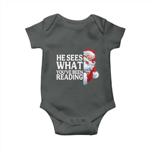 He Sees What You Have Been Reading Baby Onesie Funny Bookish Christmas Book Lover TS14 Dark Heather Print Your Wear