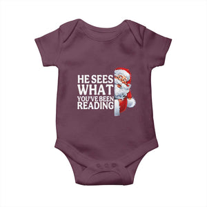 He Sees What You Have Been Reading Baby Onesie Funny Bookish Christmas Book Lover TS14 Maroon Print Your Wear