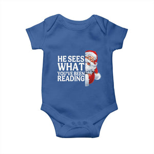 He Sees What You Have Been Reading Baby Onesie Funny Bookish Christmas Book Lover TS14 Royal Blue Print Your Wear