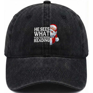 He Sees What You Have Been Reading Washed Cotton Baseball Cap Funny Bookish Christmas Book Lover TS14 Washed Cap Universal Fit Black Print Your Wear