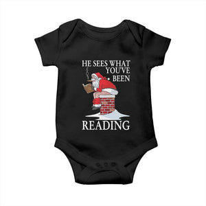 Funny Bookish Christmas Baby Onesie He Sees What You Have Been Reading TS14 Black Print Your Wear