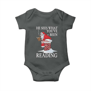 Funny Bookish Christmas Baby Onesie He Sees What You Have Been Reading TS14 Dark Heather Print Your Wear
