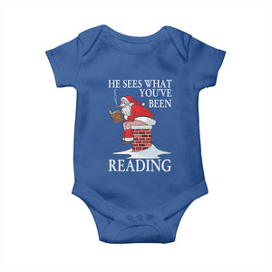 Funny Bookish Christmas Baby Onesie He Sees What You Have Been Reading TS14 Royal Blue Print Your Wear