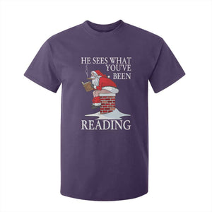 Funny Bookish Christmas T Shirt For Kid He Sees What You Have Been Reading TS14 Purple Print Your Wear
