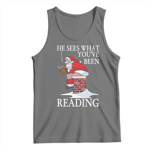 Funny Bookish Christmas Tank Top He Sees What You Have Been Reading TS14 Black Heather Print Your Wear