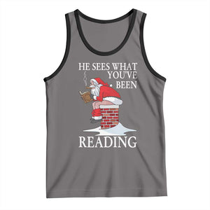 Funny Bookish Christmas Tank Top He Sees What You Have Been Reading TS14 Deep Heather Black Print Your Wear