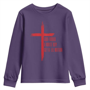 God Forbid A White Boy Get A Lil Motion Youth Sweatshirt Funny Christian Quote Meme TS14 Purple Print Your Wear