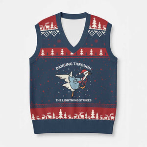 Xmas Goose Nurse V-Neck Knit Sweater Vest Dancing Through The Lightning Strikes TS14 Navy Red Print Your Wear