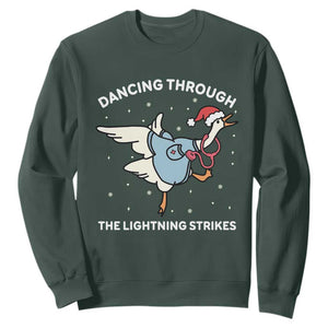 Christmas Goose Nurse Sweatshirt Dancing Through The Lightning Strikes TS14 Dark Forest Green Print Your Wear