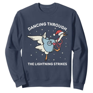 Christmas Goose Nurse Sweatshirt Dancing Through The Lightning Strikes TS14 Navy Print Your Wear