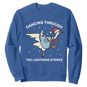 Christmas Goose Nurse Sweatshirt Dancing Through The Lightning Strikes TS14 Royal Blue Print Your Wear