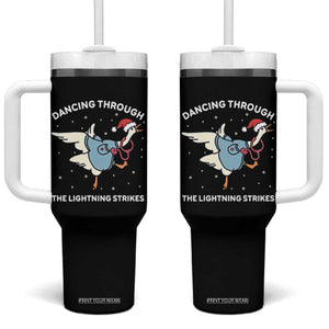 Christmas Goose Nurse Tumbler With Handle Dancing Through The Lightning Strikes - Print Your Wear