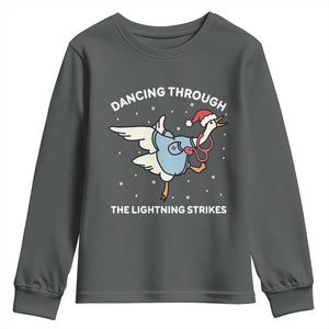 Christmas Goose Nurse Youth Sweatshirt Dancing Through The Lightning Strikes TS14 Dark Heather Print Your Wear